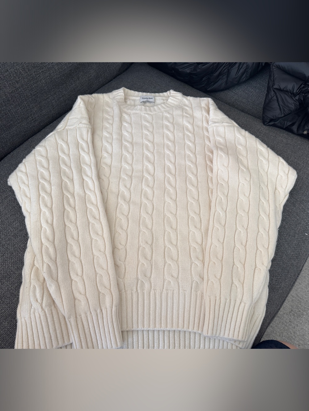 Aritzia Sunday Best Ivory Cable-Knit Crewneck Sweater